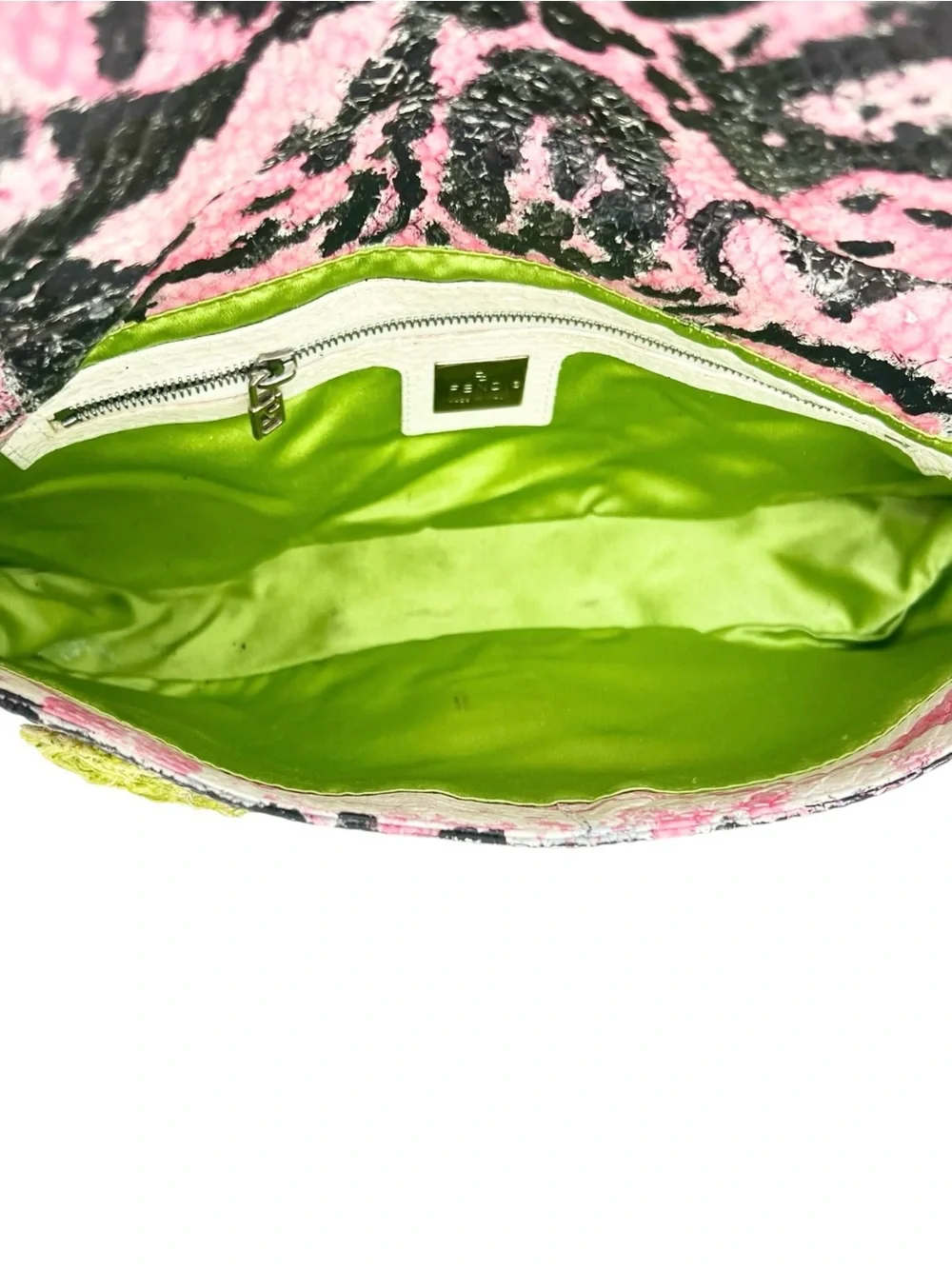 RARE FENDI Upcycled Vintage Mini FF Baguette Bag in Black Pink & Green - Picture 13 of 16